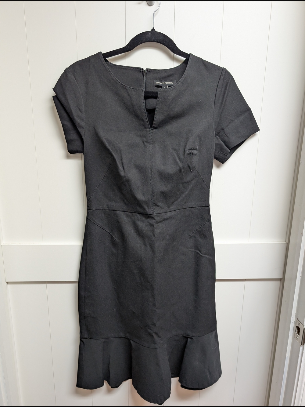 Banana Republic Black Short-Sleeve Sheath Dress with Flounce Hem
